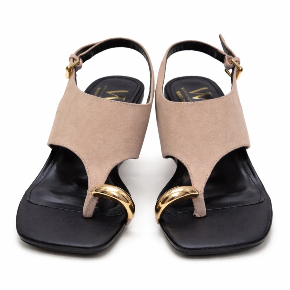 NWOT Worthington Beige Suede Gold Ring Thong Heel Sandals Size 7.5